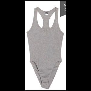 Felina Heather Grey Henley Racerback Bodysuit sz L